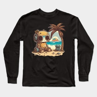 Little, cute robot relaxes under the palm tree Long Sleeve T-Shirt